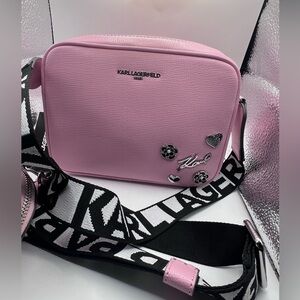 NEW ! NWT KARL LAGERFELD Maybelle Camera Crossbody Logo Strap Bag